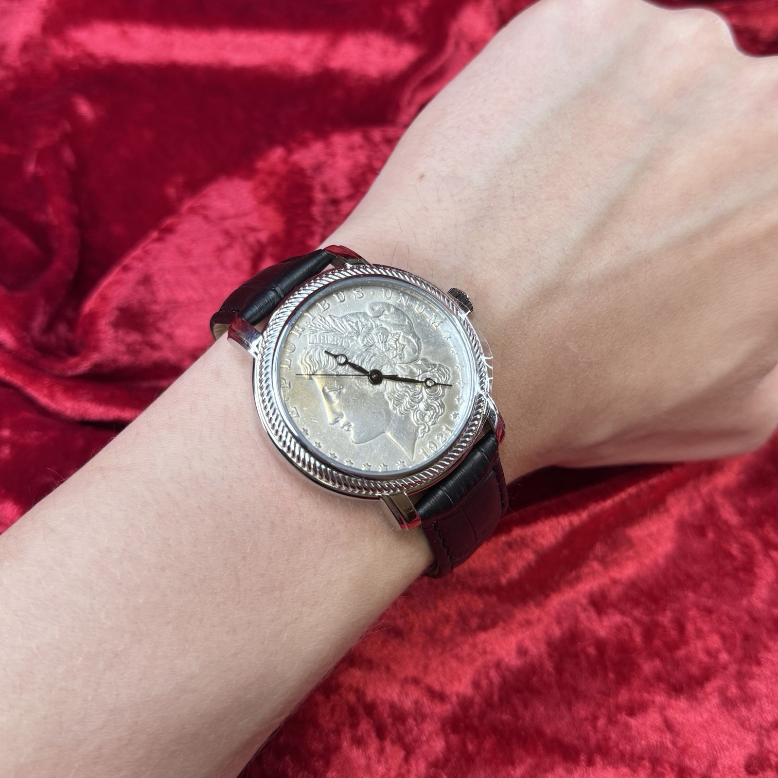 1921 Morgan Silver Dollar Watch with Leather Band by Bradford Exchange