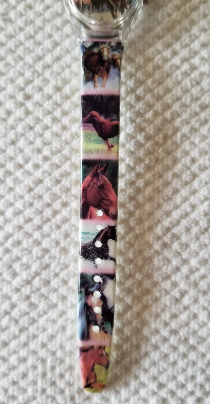 NWOT Pacific Time Analog Kid’s Watch Horses Motif Plastic Case & Buckle Band