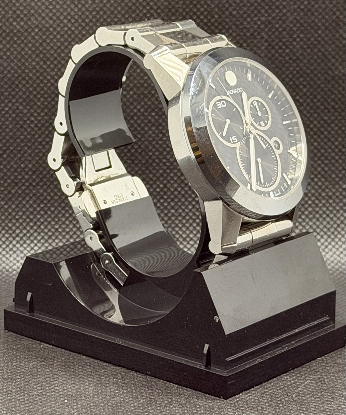 Movado Vizio 0606551 Chronograph Black Carbon Fiber Dial Stainless Steel Watch
