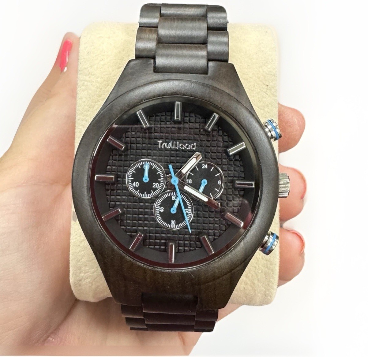 Truwood Chronograph Pilot Wrist Watch 100% Natural Black Sandalwood $259 NEW