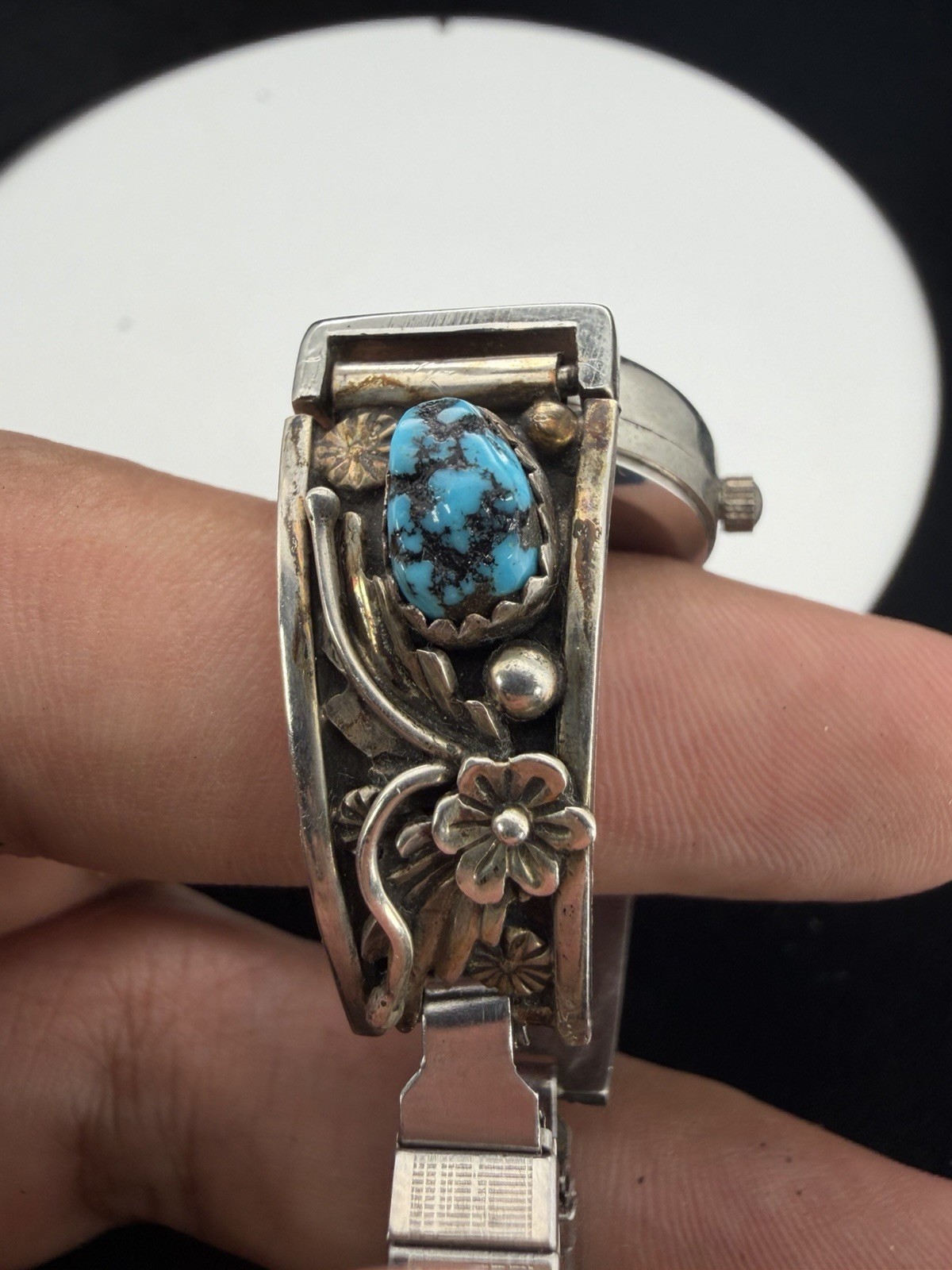 Vintage LEI Watch With Sterling Silver And Blue Turquoise Band Tips Signed
