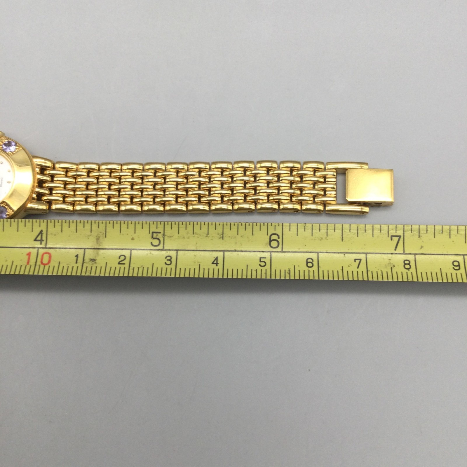 Jules Jurgensen Womens Watch 22mm Gold Tone Red Gemstones New Battery 6.75″