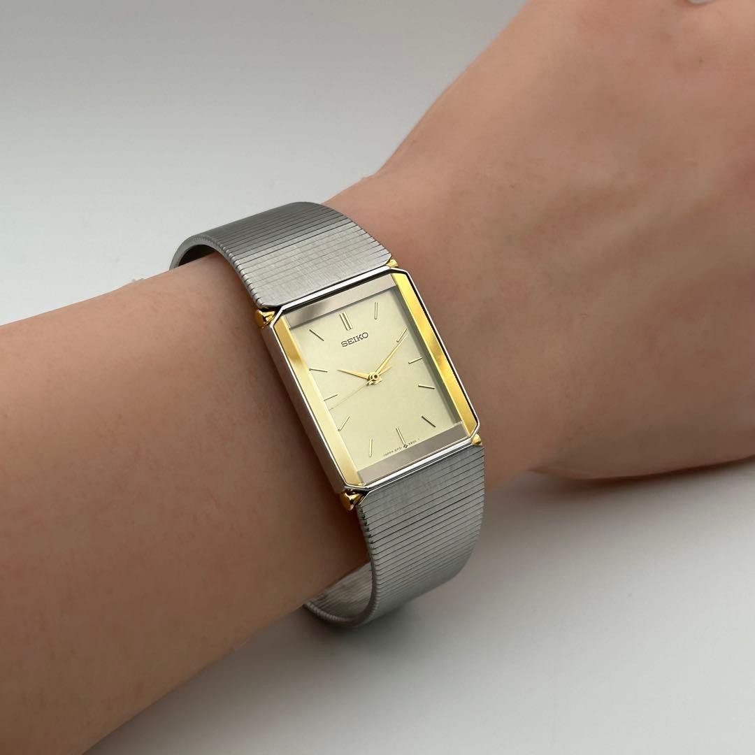 Seiko 5P31-5A8A Rectangular Two-Tone Gold Quartz Watch Japan 0613793