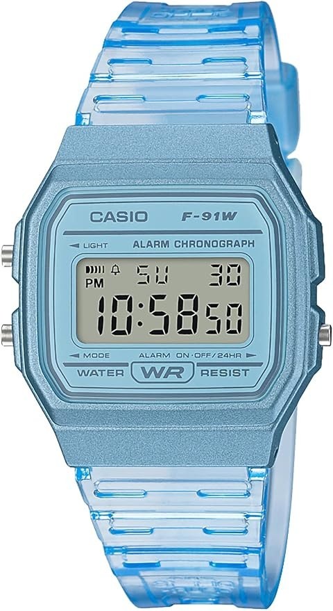 CASIO F-91WS-2JH Classic Digital Watch Blue Transparent Skeleton Japan New
