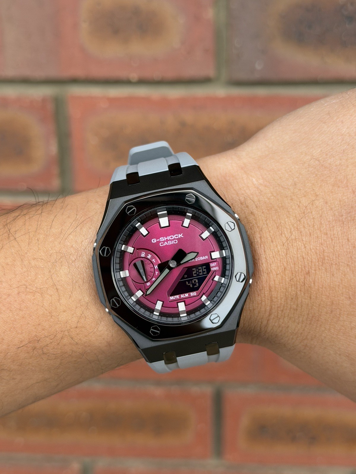 Casio G-Shock GA-2100 Custom Mod Premium SS Case With FKM Band,Polish Red Wine