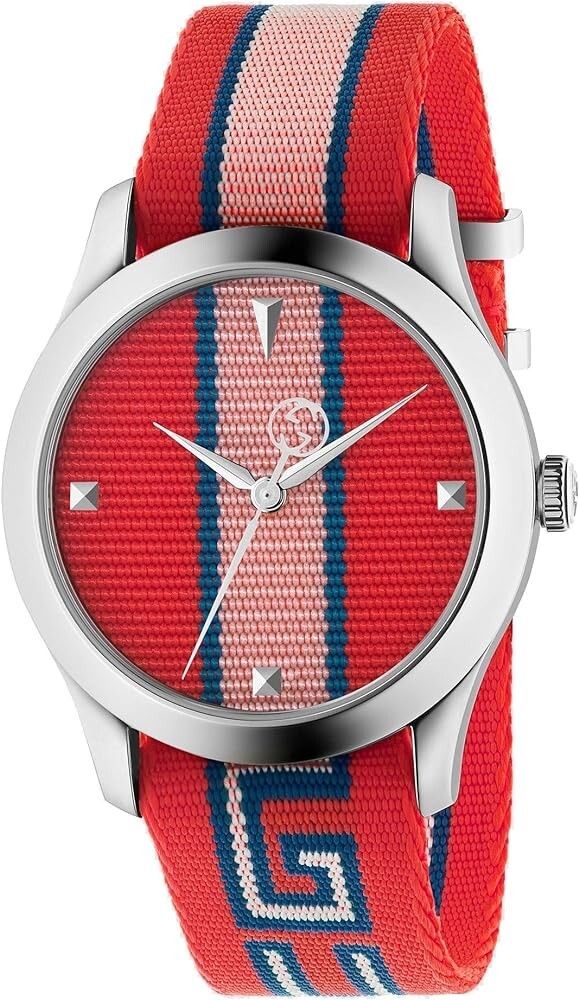 Gucci G-Timeless Men’s Red Multicolor Nylon Strap Watch – YA1264070 ($920 MSRP)