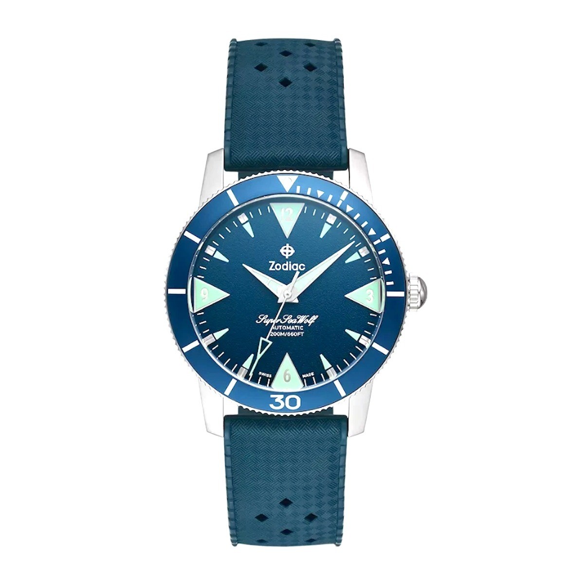 Zodiac Super Sea Wolf Automatic 200M Teal Blue Dial Rubber Strap Watch ZO9217