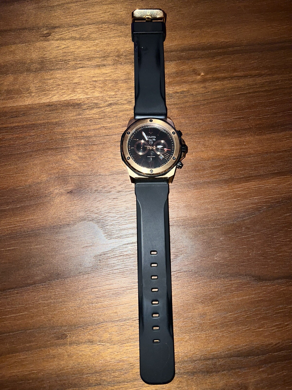 Bulova Marine Star 98B104 44mm Rose Gold Stainless Steel Case with Black Rubber