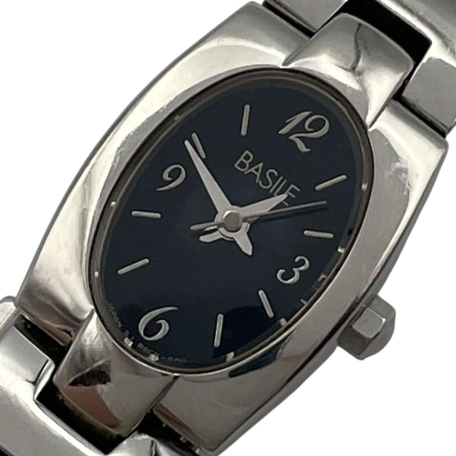 Working New Battery Basile Watch Ladies 3 Hands Black Silver Black Dial Oval Qua