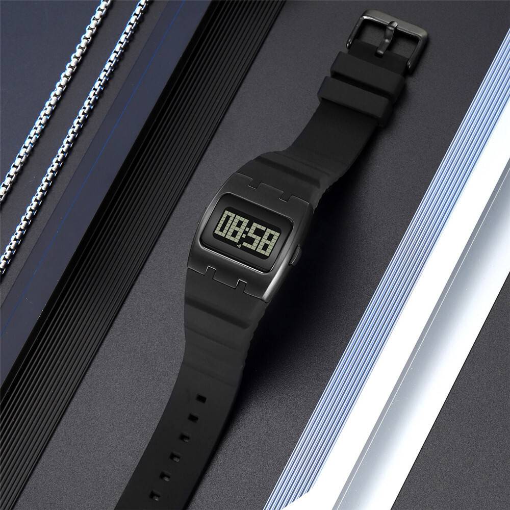 SKMEI Men Rectangle Watch for Boys Digital LED Wristwatch Big Numeral Stopwatch