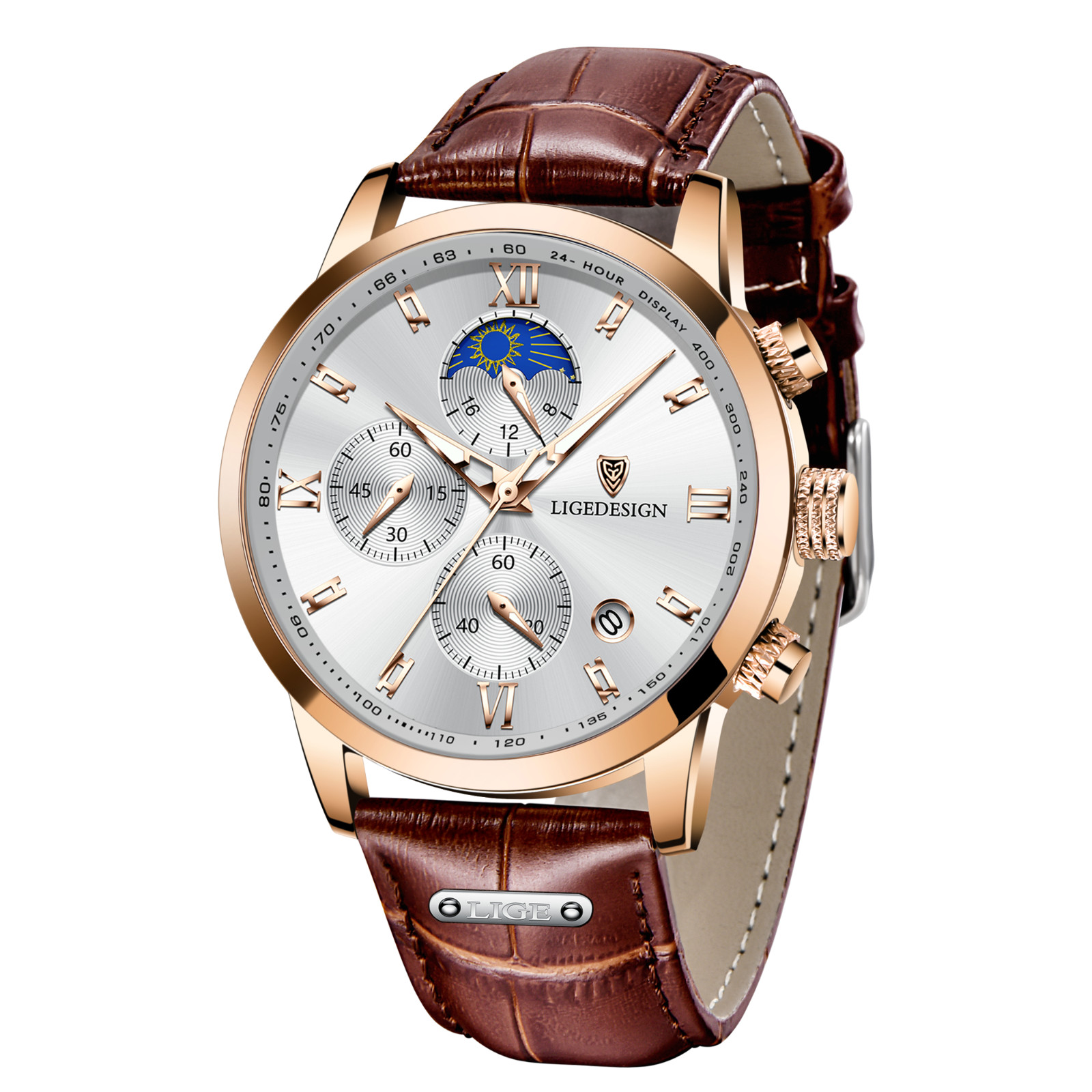 Men’s Watches Quartz Luminous Date Dial Waterproof Leather Business Wristwatch