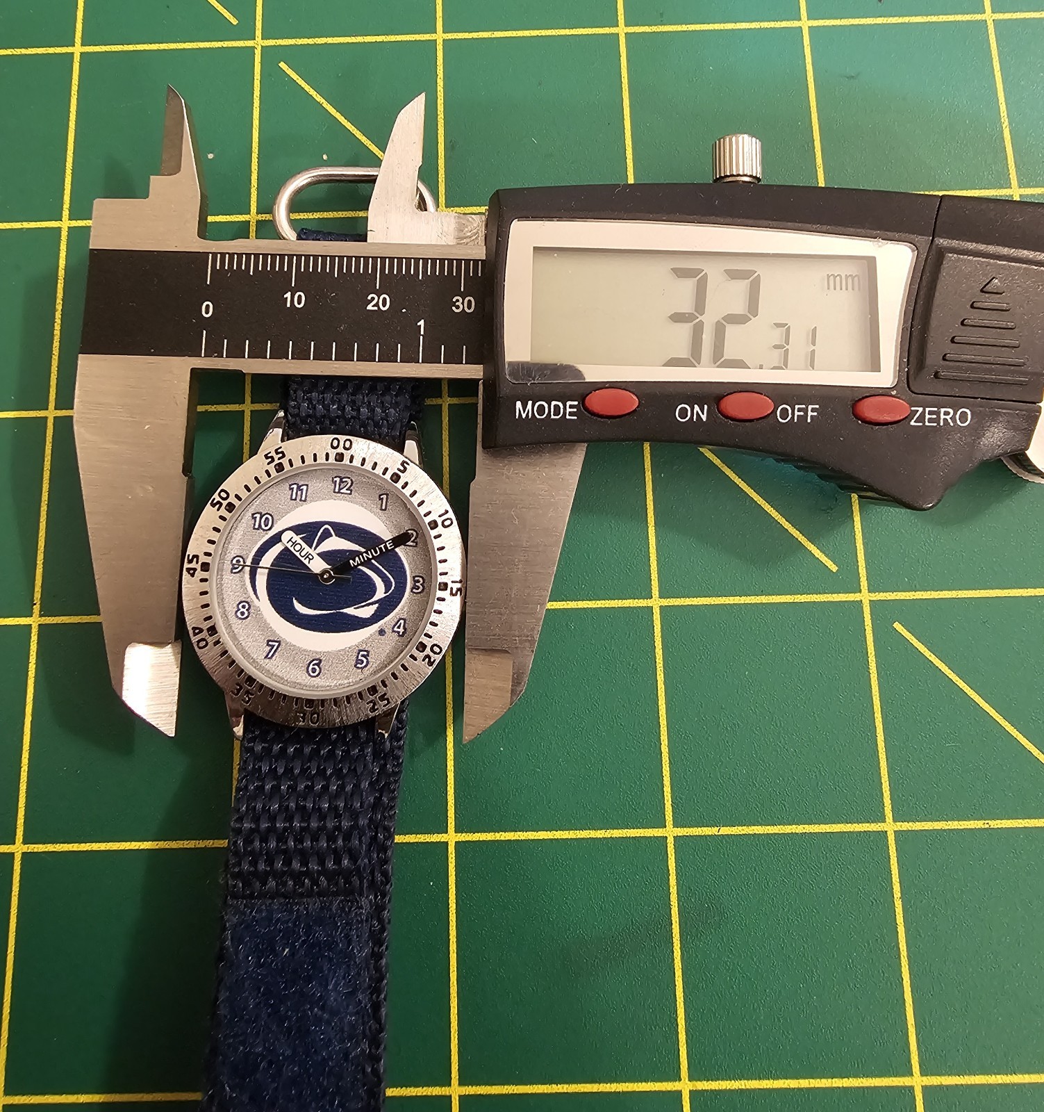 Penn State Round Silvertone Metal Watch With Nylon Hook And Loop Strap