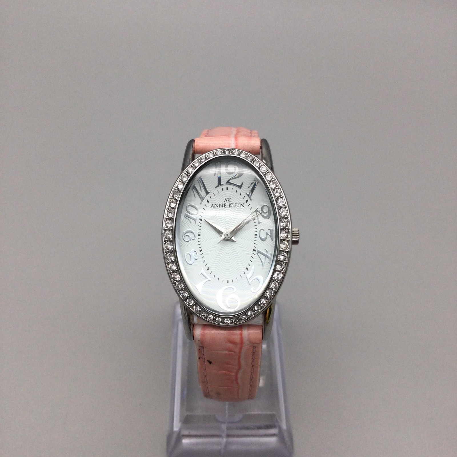 Anne Klein Womens Watch 26mm Oval Dial Pink Leather Crystals 10/6783