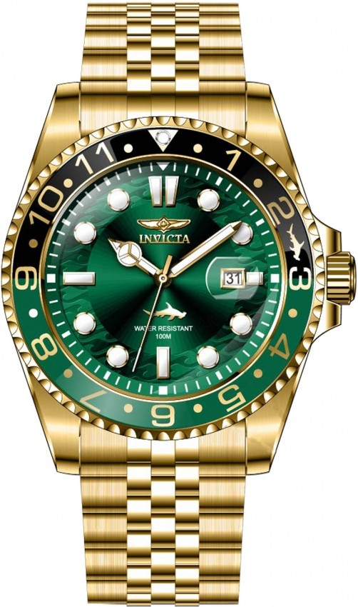 Invicta Men’s 30623 Pro Diver Quartz 3 Hand 43MM Green Dial Gold Steel Watch
