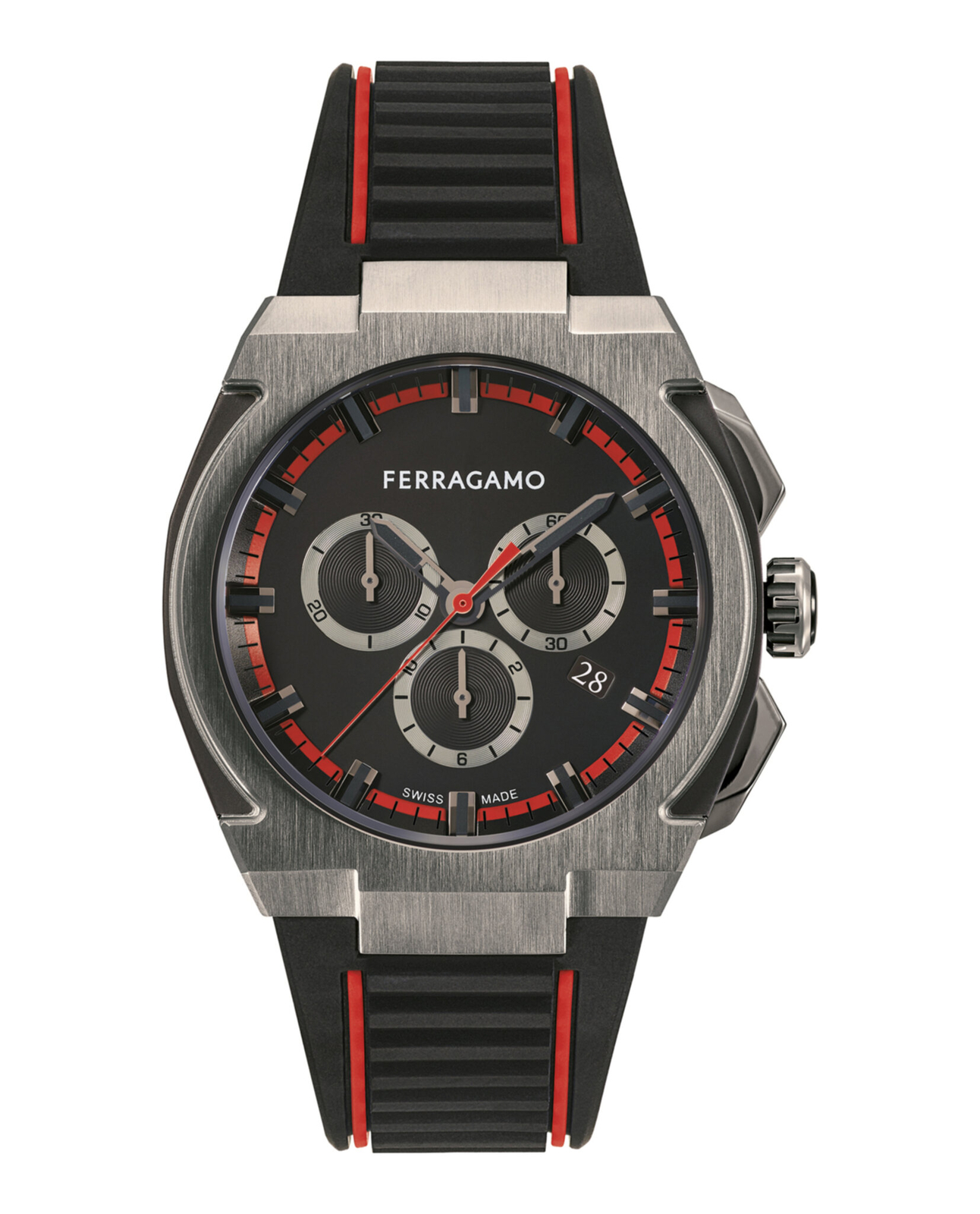 Ferragamo Mens Ferragamo Supreme Chrono Gun 43mm Strap Fashion Watch