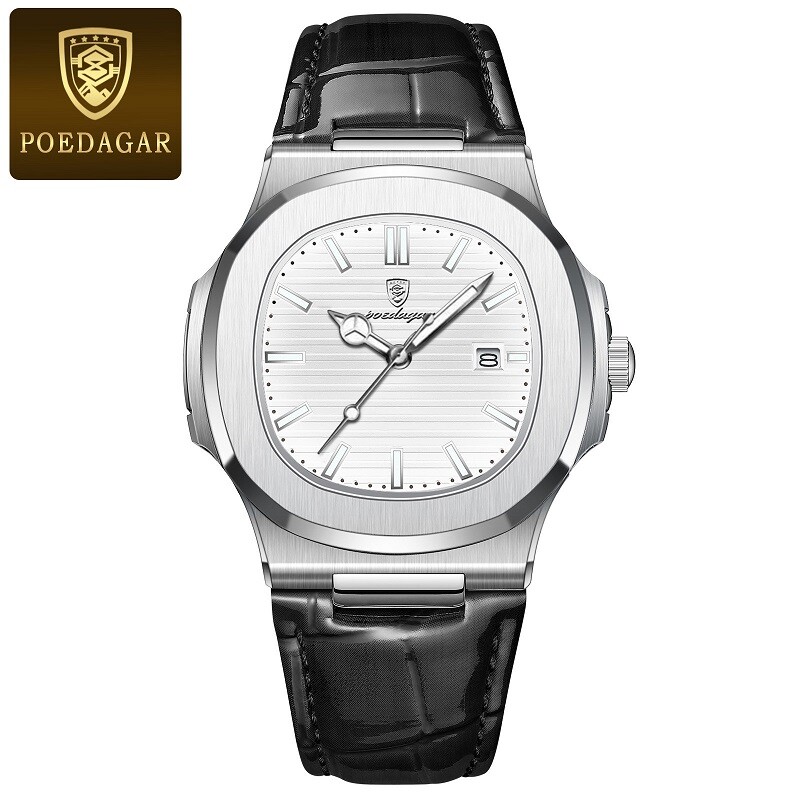 POEDAGAR Luxury Analog Men’s Watch Waterproof Luminous Leather Quartz Wristwatch