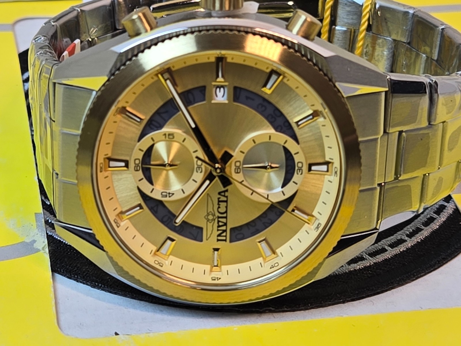 Invicta Speedway Sprintus Men’s Watch 45mm Steel w/ Gold Bezel & Date NEW