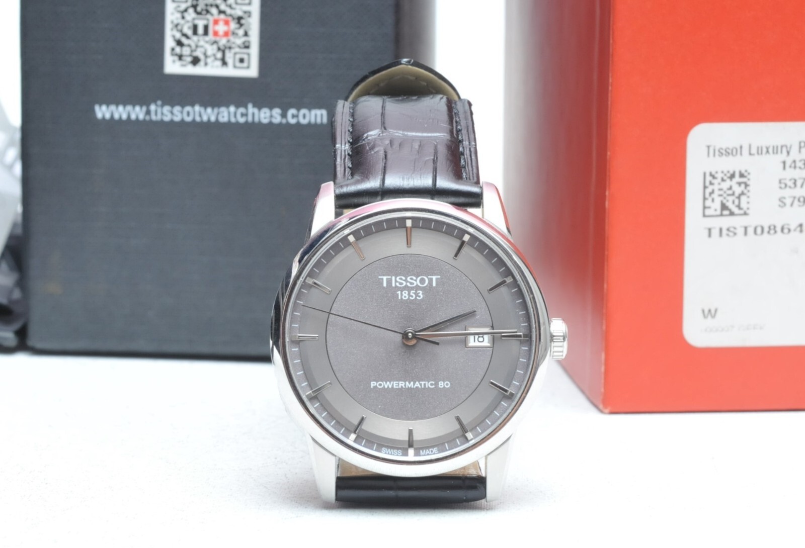 Tissot 41mm Automatic Anthracite Dial Leather Strap Men’s Watch T0864071106100