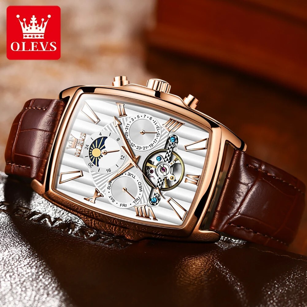 Automatic Mechanical Waterproof OLEVS Luxury Watch Men Strap Moon Phase Mens
