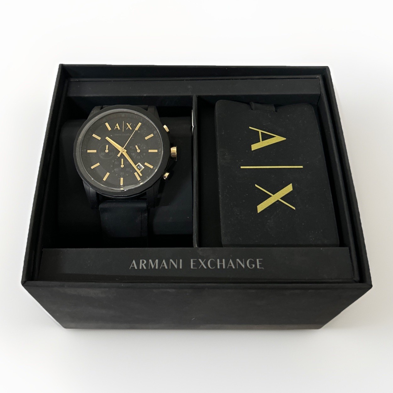 Armani Exchange Mens Black & Gold Watch