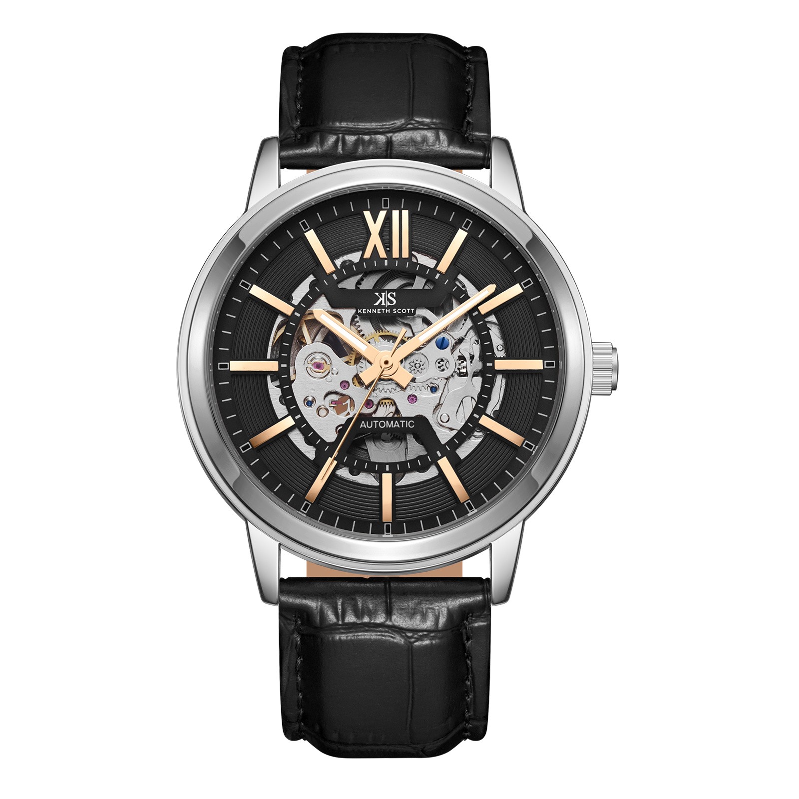 Kenneth Scott Men’s Automatic Watch | Black Dial, 43.5mm, 30 m (3 ATM)