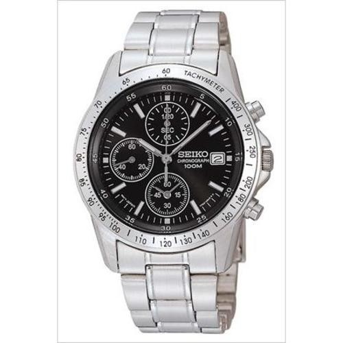 Seiko SND367PC Chronograph Mens Watch Black Dial Stainless Steel 10ATM Quartz