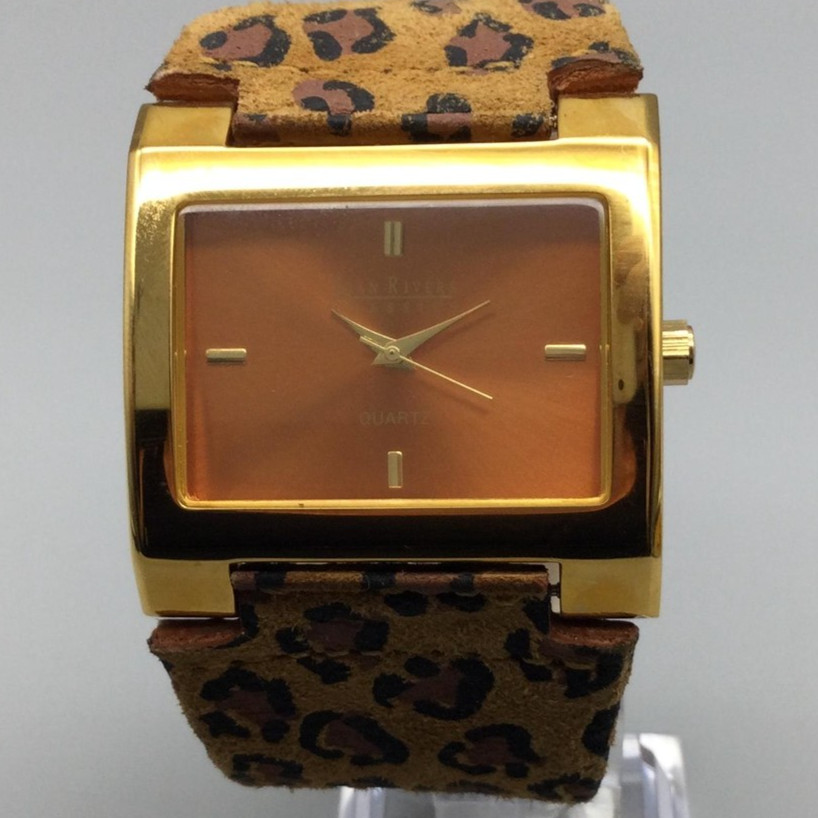 Joan Rivers Classics Watch Women 39mm Gold Tone Leopard Leather Cuff New Battery