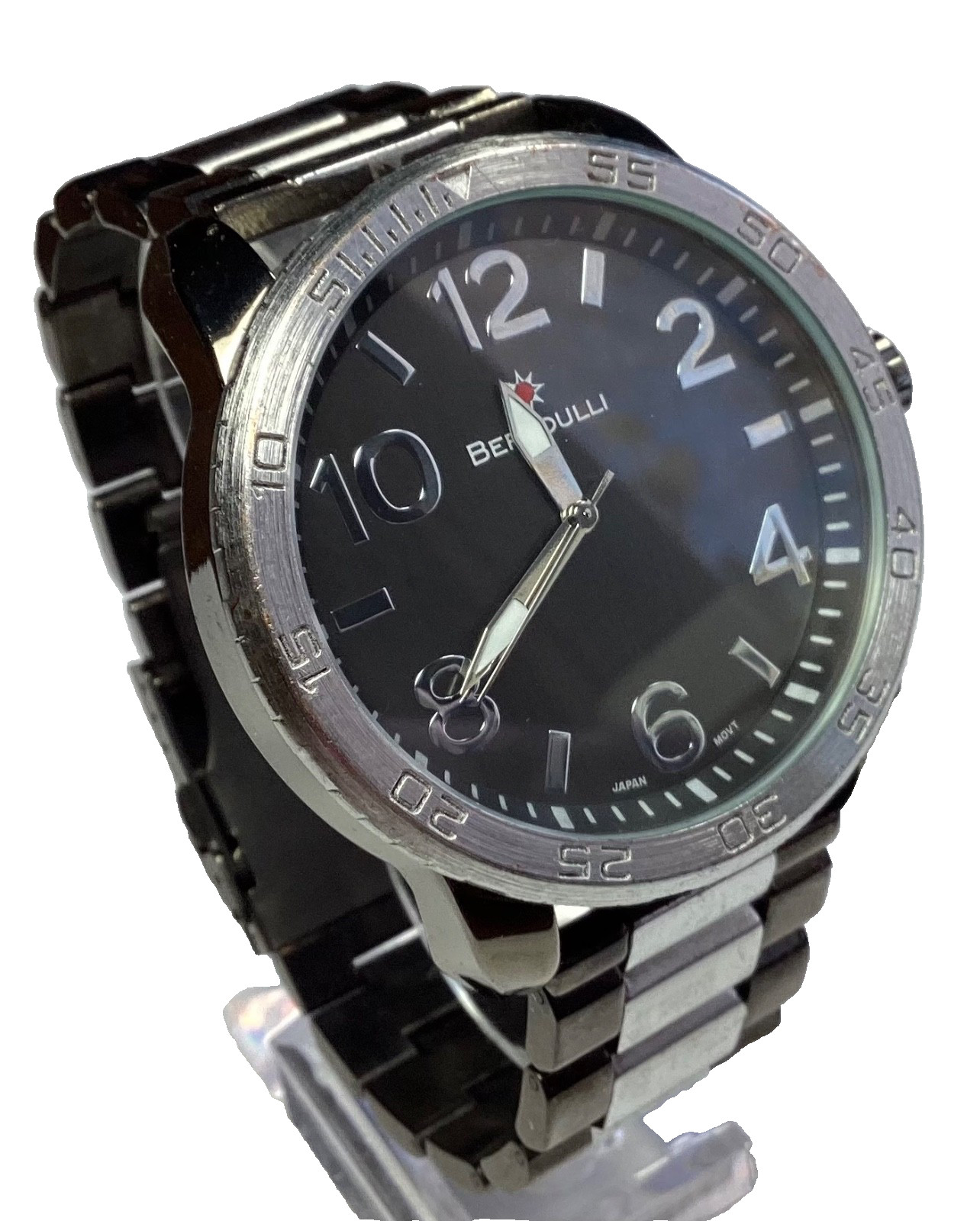 Bernoulli Mens Watch 51mm Two Tone Black Silver Rotating Bezel New Battery