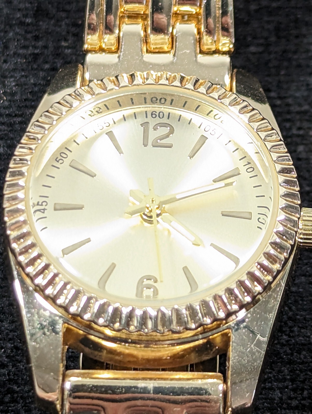 Gold Tone Dial Round Case Stainless Steel Link Band Watch 7.5 Inch