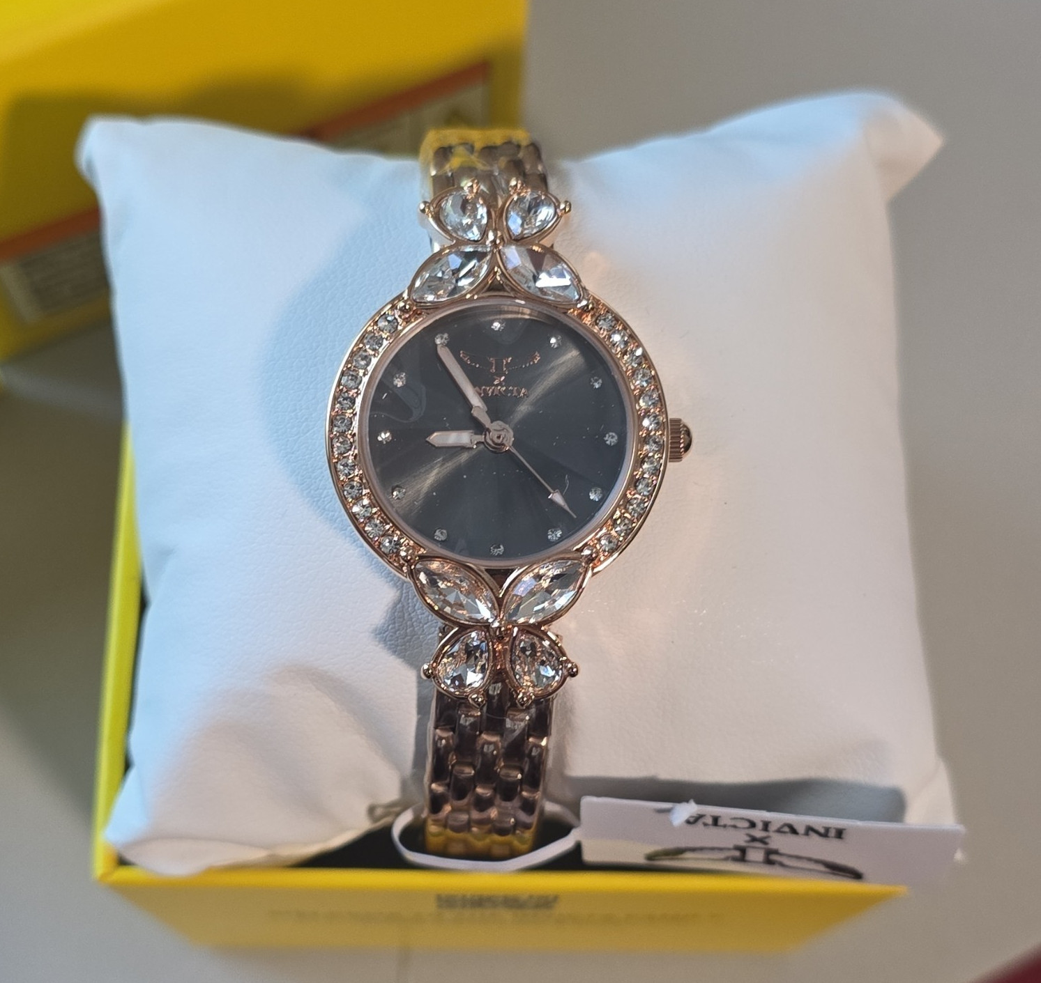 Invicta Women’s Quartz Analog Black Dial Rose Gold Bracelet Gem-Set Bezel w/ Box