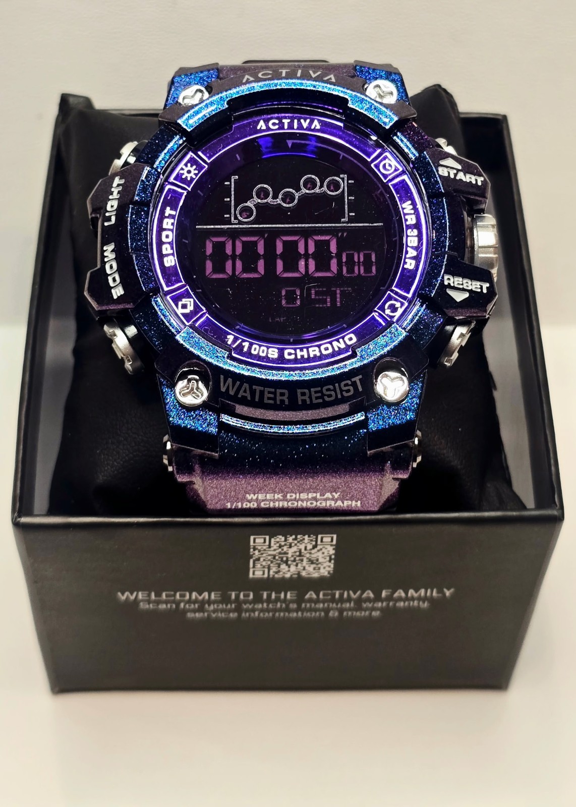 Activa Sport Digital Quartz Chronograph Blue/Purple Resin 30M w/Box