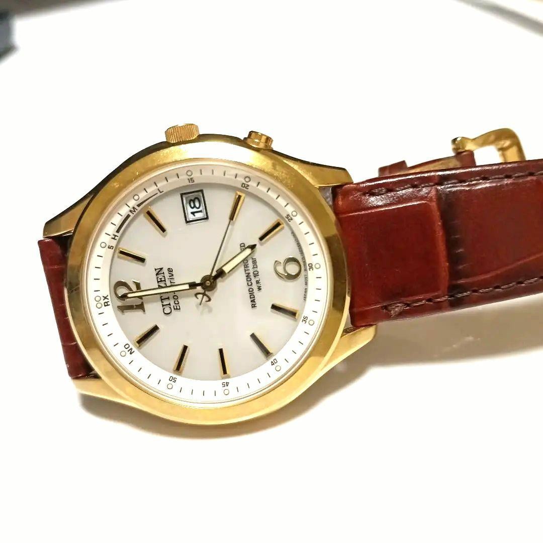 CITIZEN Eco-Drive Radio-Controlled Watch, Gold, Brown Leather Strap, Working Con
