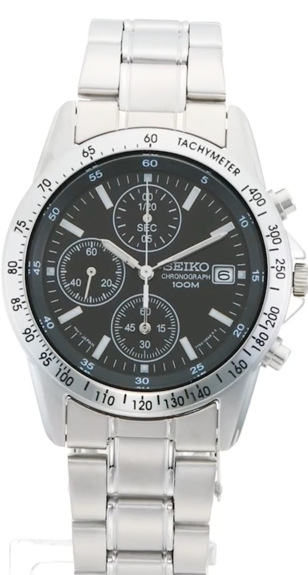 Seiko SND367PC Men’s Quartz Chronograph Black Dial Silver Watch　Fr/s