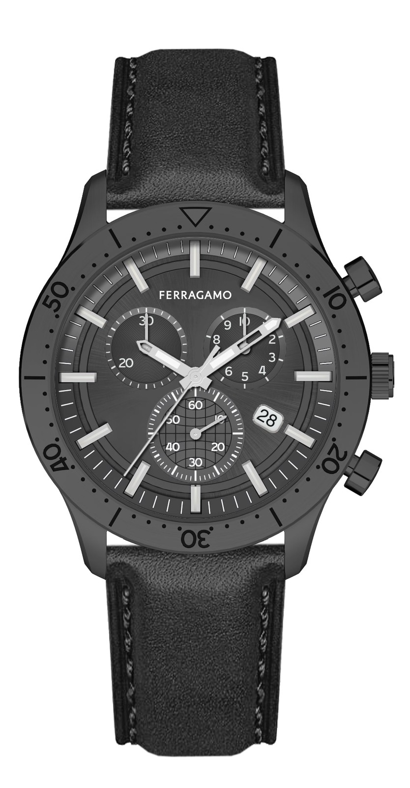 Ferragamo Mens Black 43mm Strap Fashion Watch