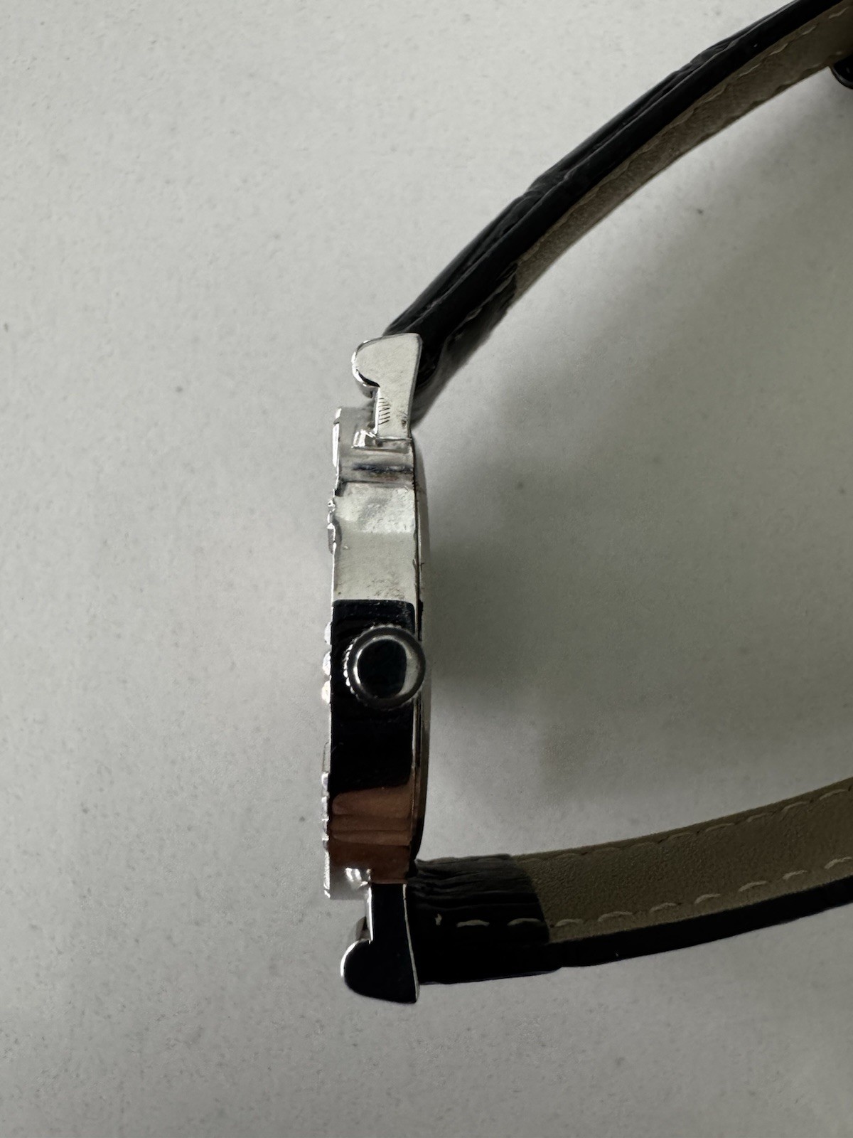 Tiffany & Co. Atlas Swiss Made M0640 Quartz Sterling Silver Watch Black Leather