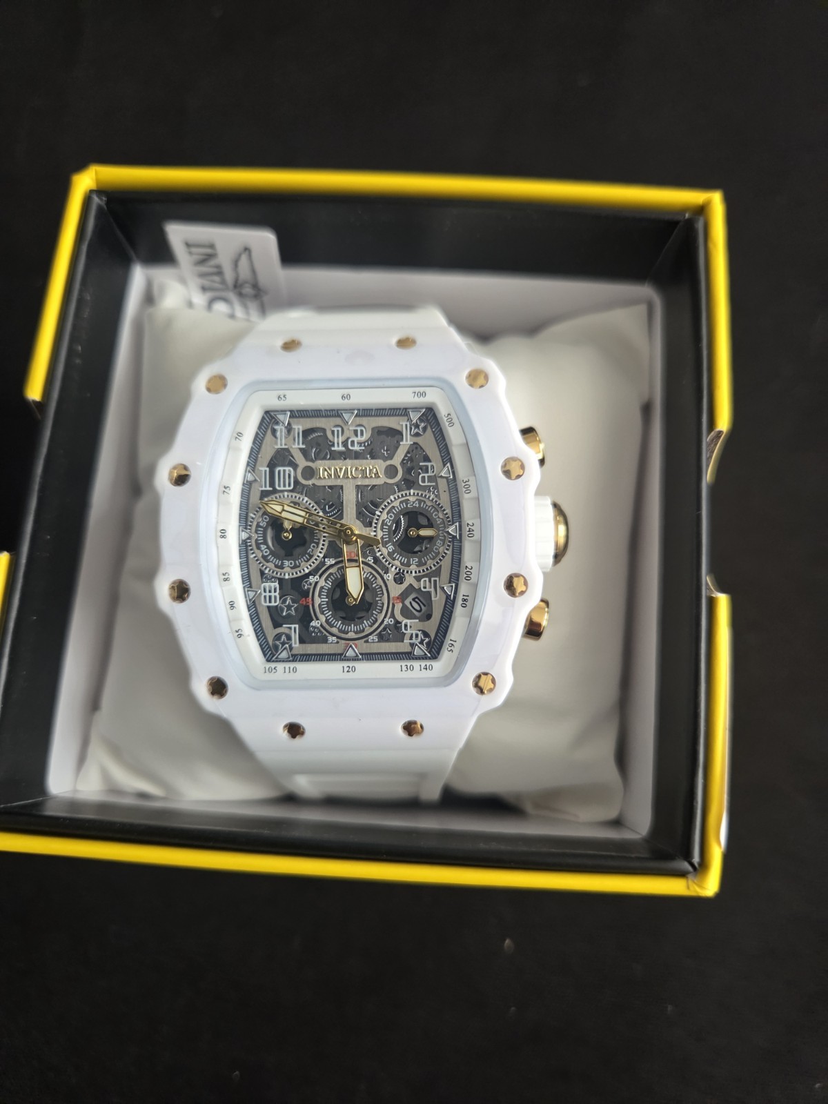 Invicta Tonneau Chronograph Quartz Watch White Silicone Gray Dial 50m