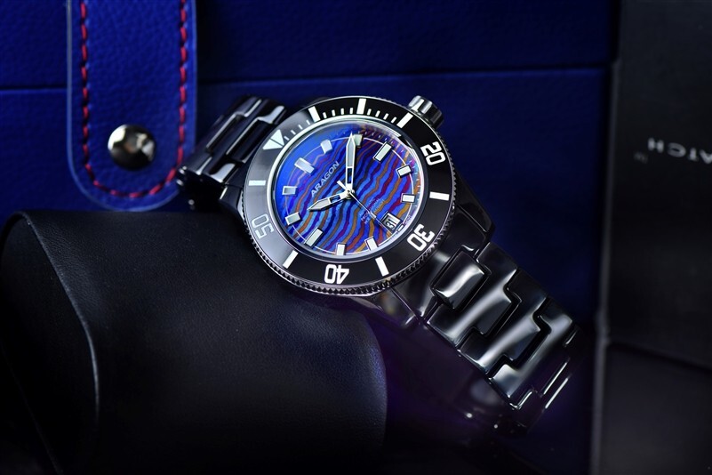 ARAGON Hercules Ceramic 44m Titanium Damascus Dial Watch