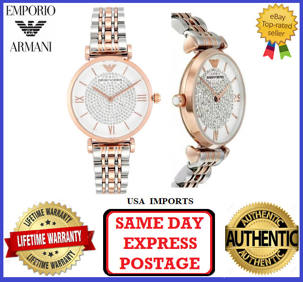 Emporio Armani AR1926 Gianni T-Bar Silver, Rose Gold and White Womens Watch