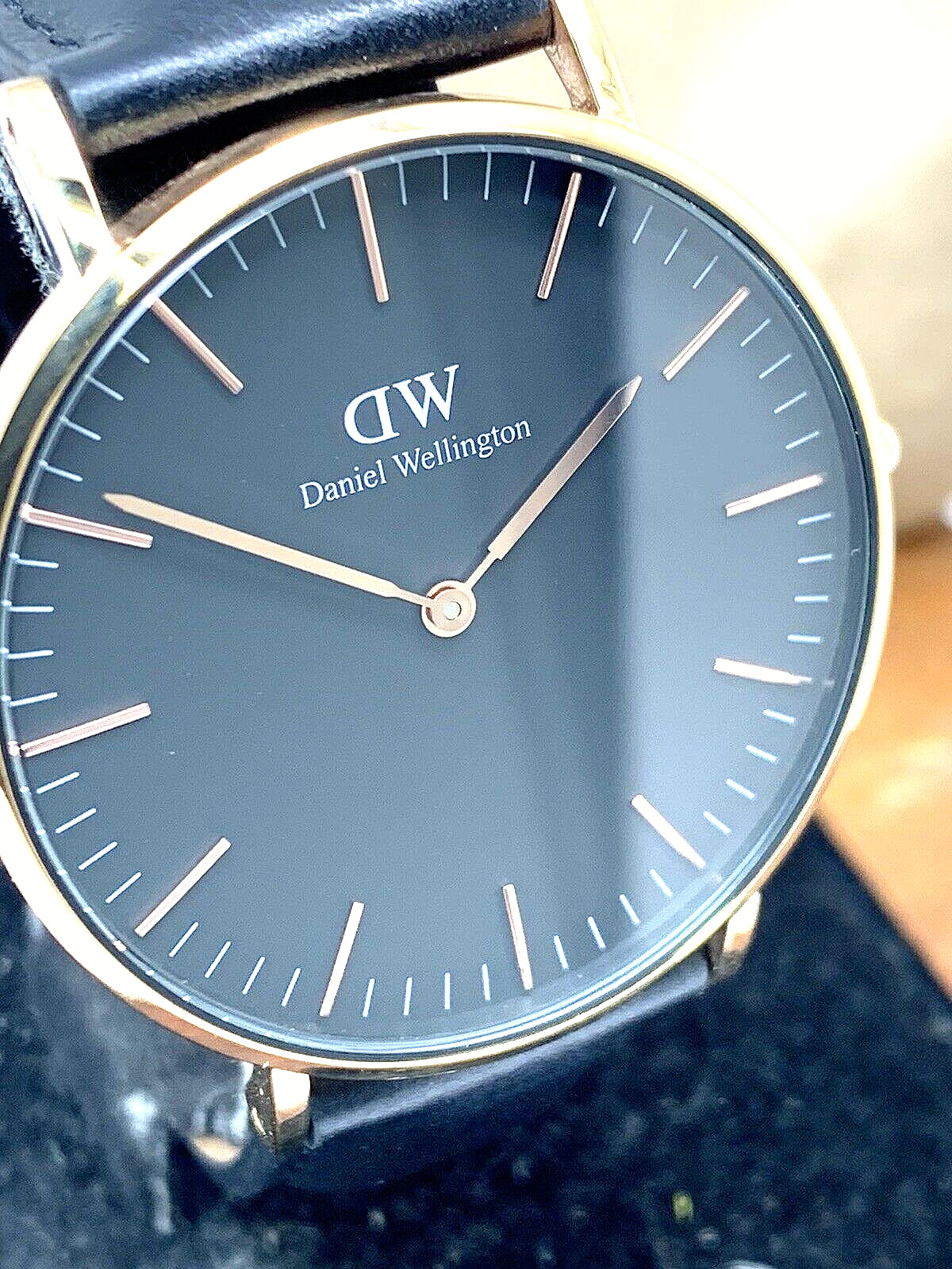 Daniel Wellington Womens Watch DW00100139 Rose Gold Black Dial 36mm Leather Band