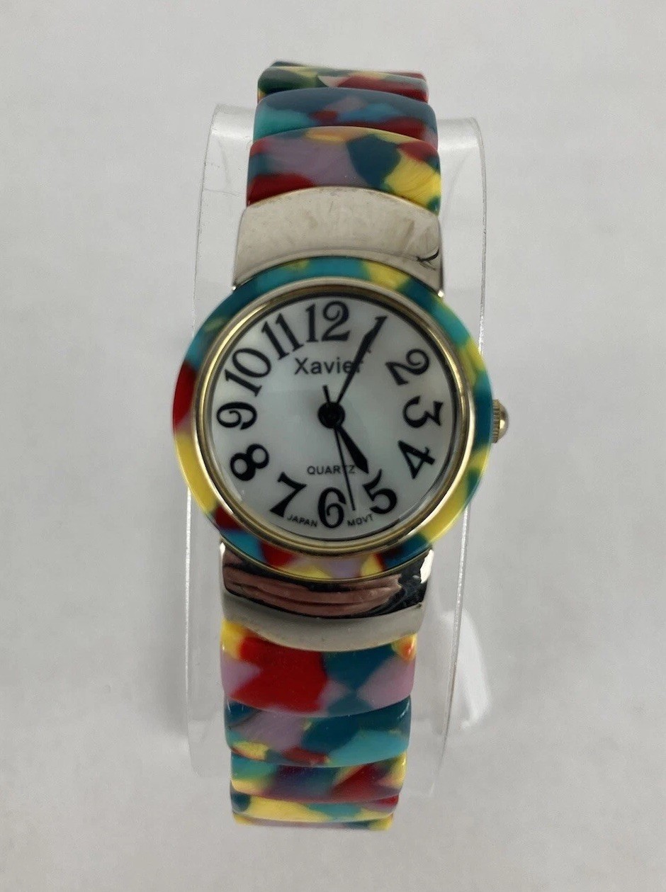 Xavier 25mm Multi-Color Quartz Watch w/Hinged Bracelet & New Battery