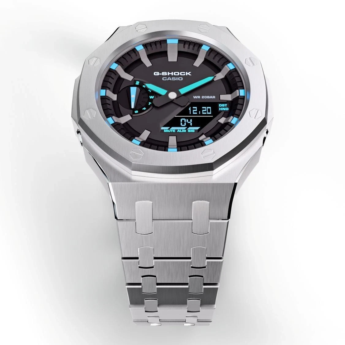 Casioak Mod Metal Watch GA-2100 All Steel Case Band GA2100-1A2