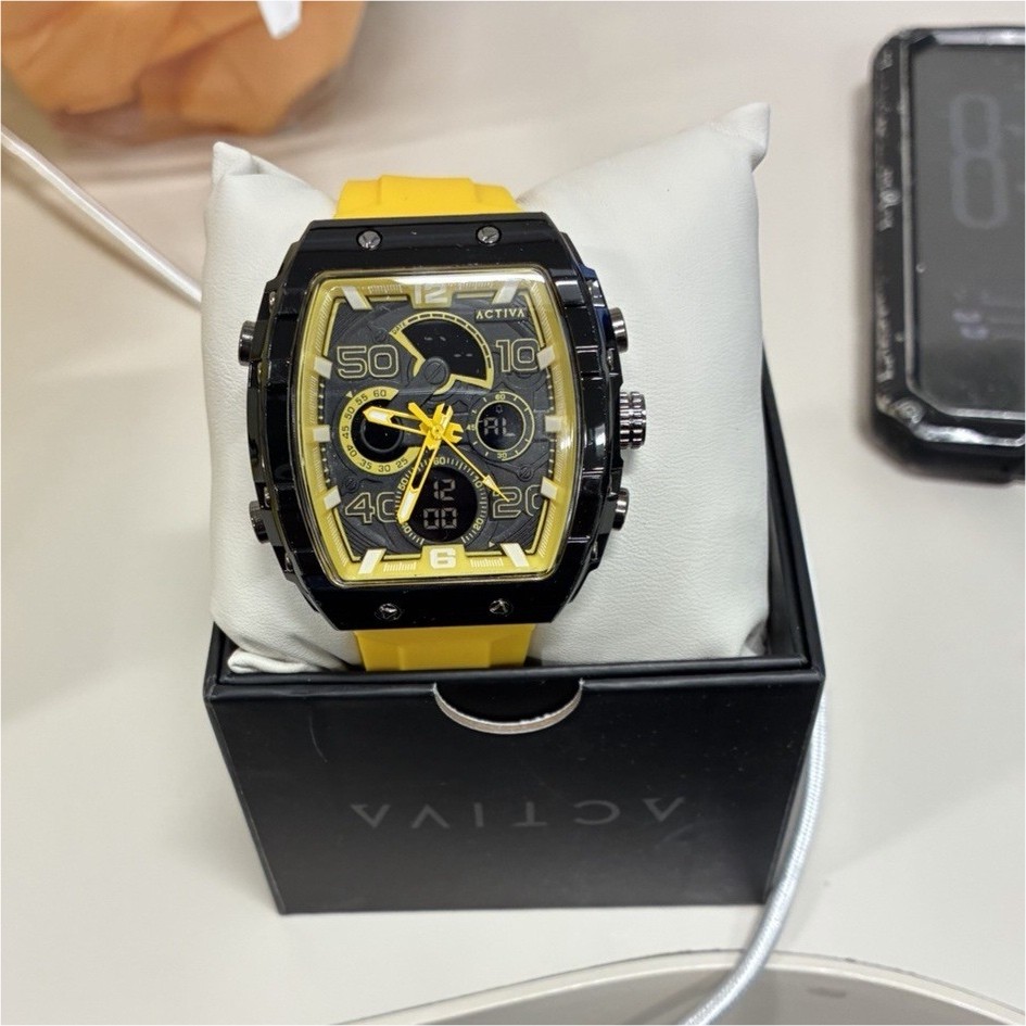 Activa Digital Essentials Men’s Quartz Analog/Digital 45mm Black Yellow 30m Box