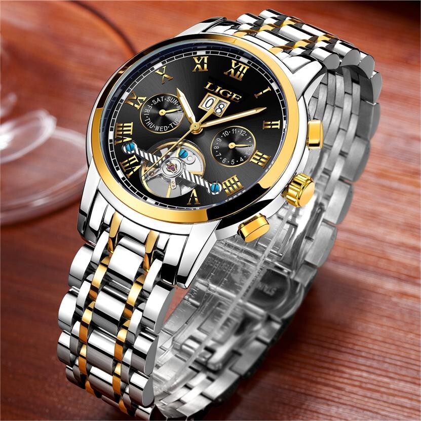 Men Watch Automatic Mechanical Date Week Month Luminous Multifunction Wristwatch