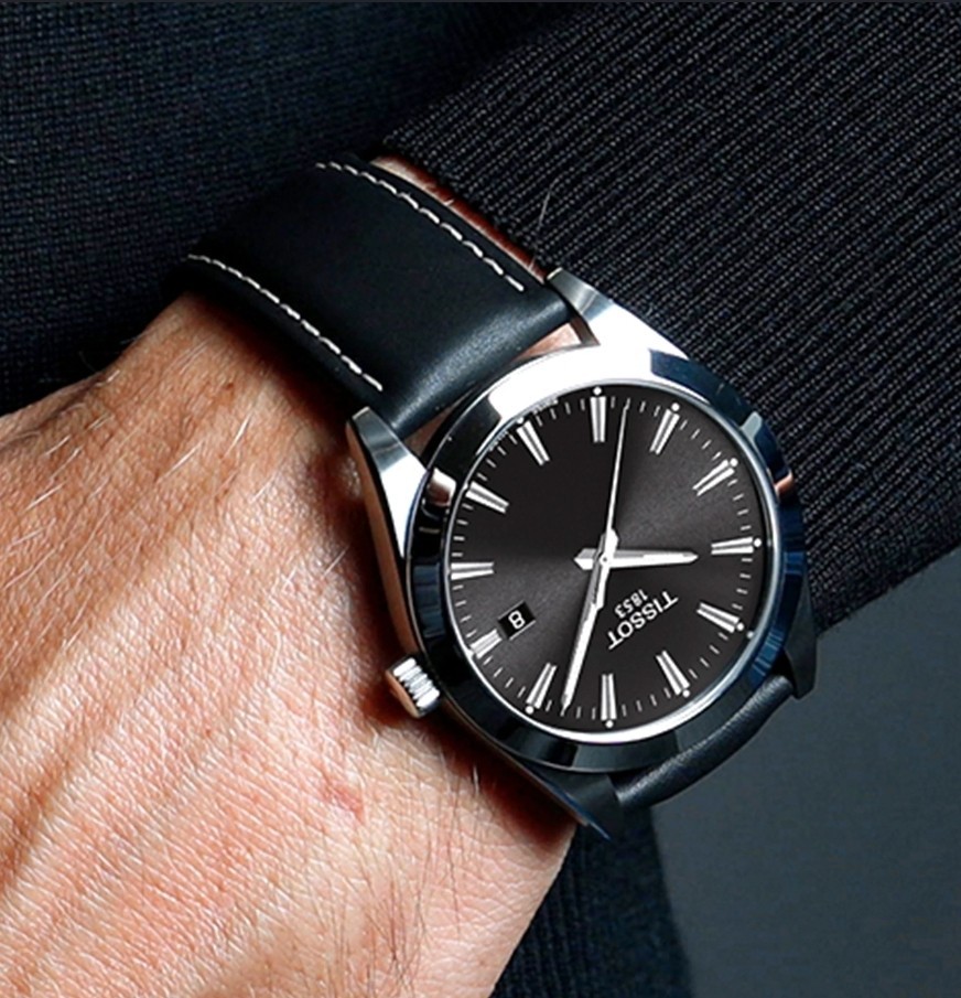 Tissot Gentleman T127.410.16.051.00 Black Dial Black Leather Strap 40mm Watch
