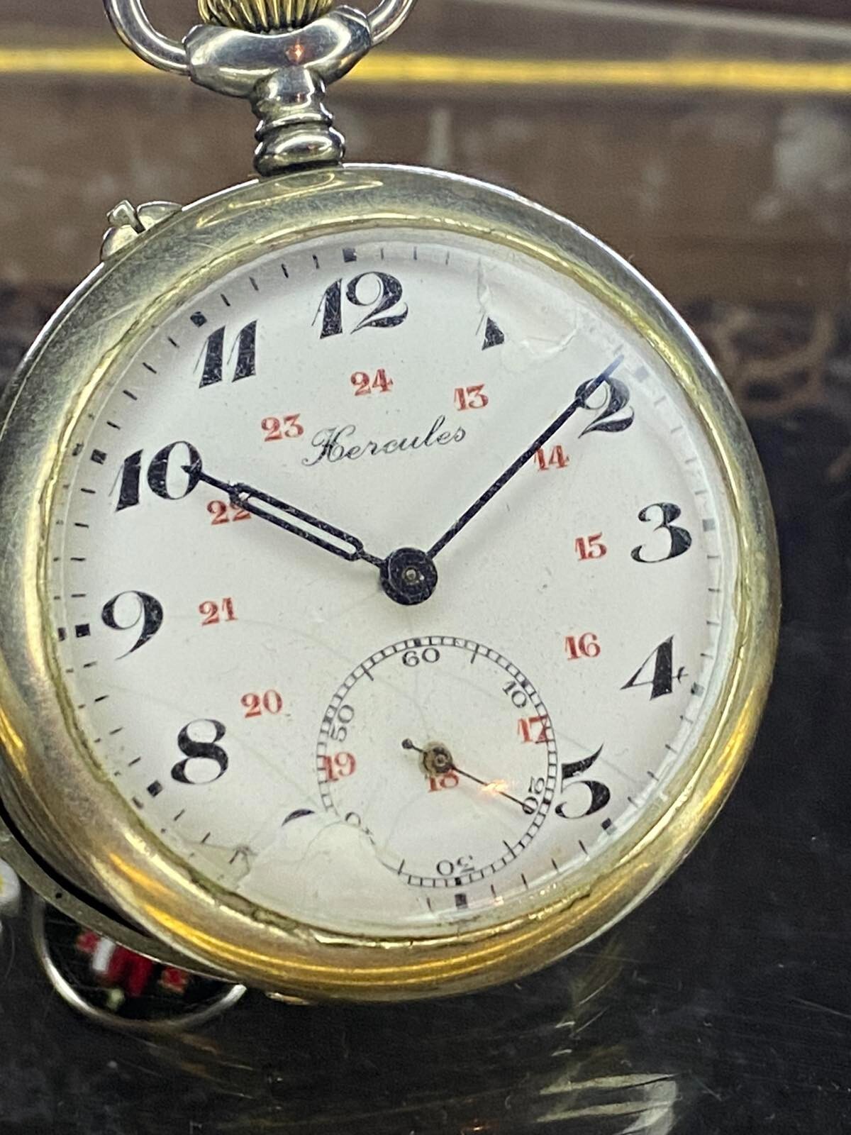 Antique Pocket Watch Mechanical Swiss Silver Depose Art Hercules Bicycles Rare