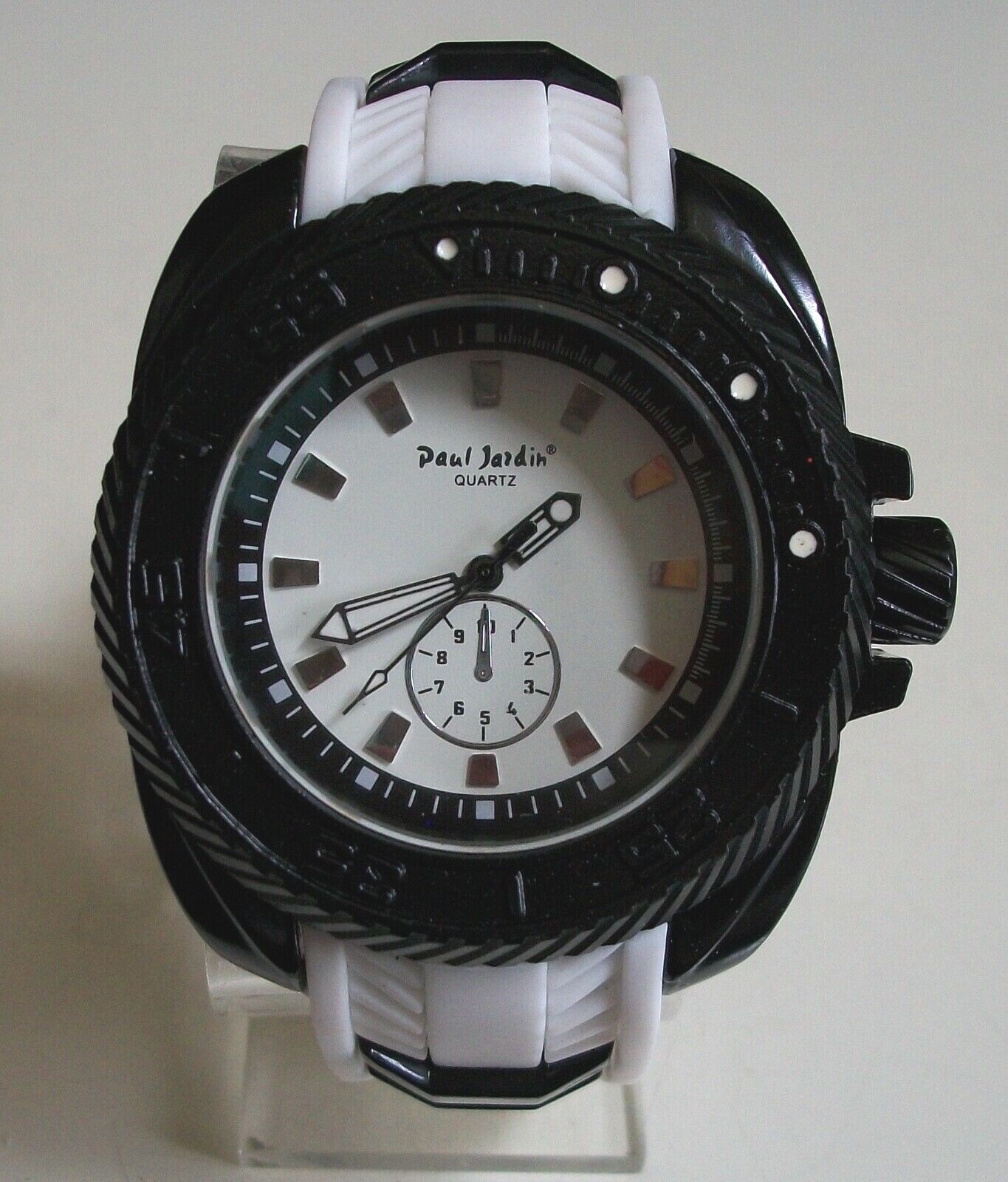 Men’s Paul Jardin Black & White Silicone Band Dressy Casual Fashion Watch