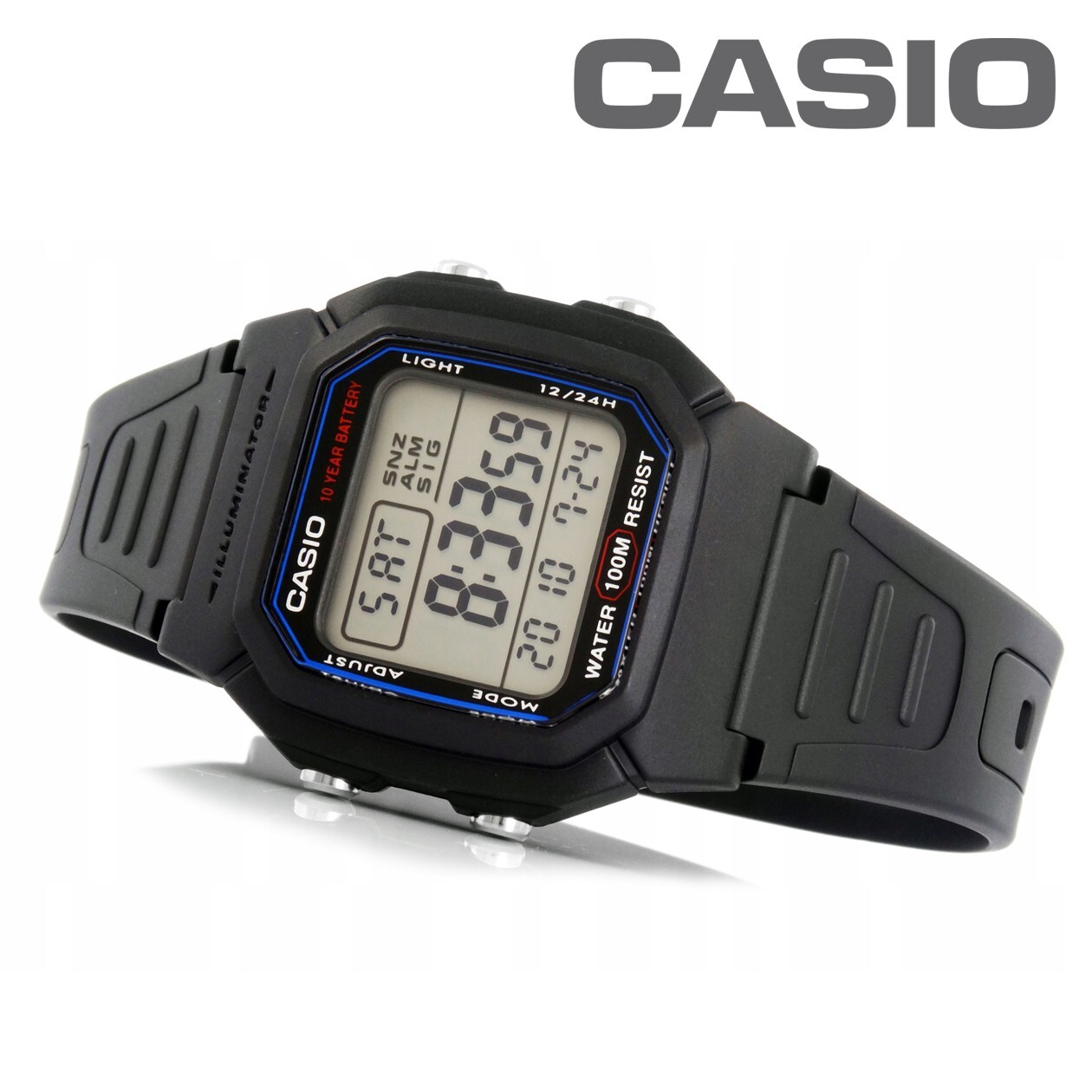 CASIO W-800H-1AV 10 Year Battery WR100m Dual Time Standard Digital Watch