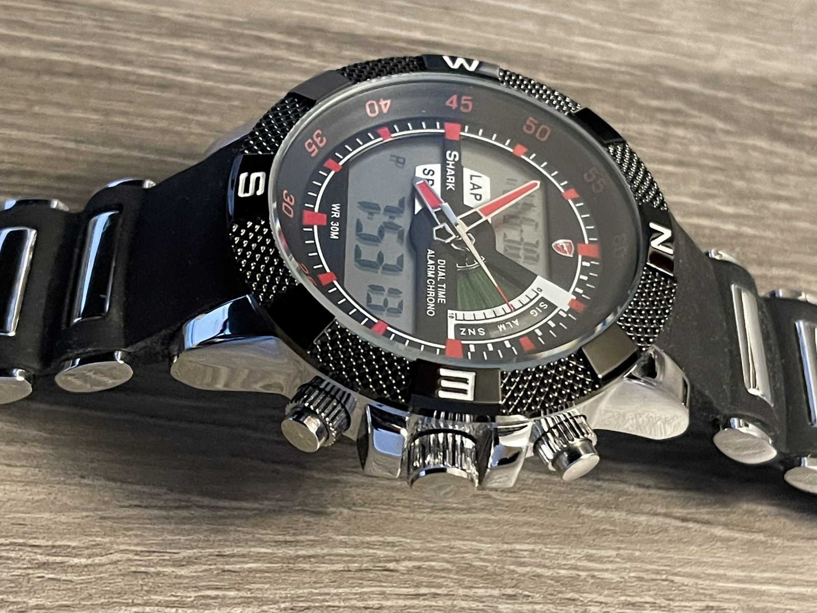 Shark Sport Chronograph Watch DS0061 free rugged case! Biker tough watch