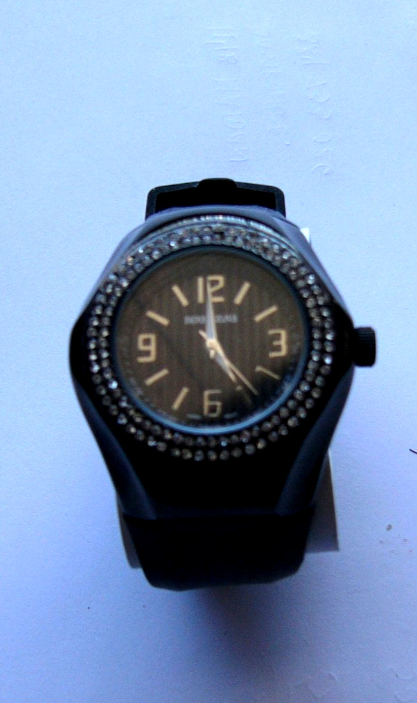NEW Rousseau 9664 Women’s Mela Collection Swarovski Bezel Black Dial Black Watch