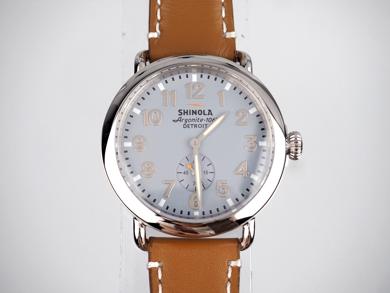 Men’s Shinola Runwell 41mm Gray / Blue Dial Brown Leather Strap Quartz Watch